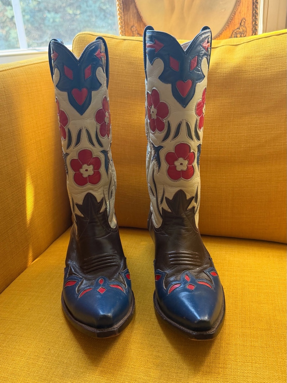 Bluebird Retro Genuine Leather Cowboy Boots Ladies Size 10 Rancho Loco - Picture 3 of 7